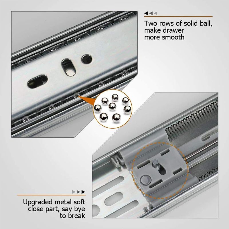 Photo 1 of 1 Pair Heavy Duty Drawer Slides 22 inch Soft Close Ball Bearing Drawer Slides 
**NO SCREWS*
.
