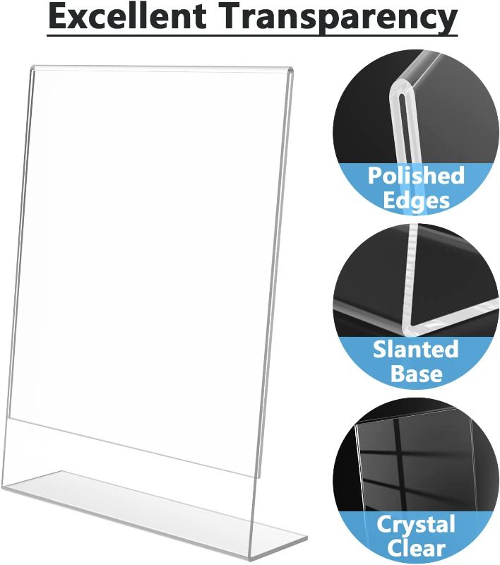 Photo 1 of MaxGear 8.5 x 11 Acrylic Sign Holder, Vertical Slant Back Clear Plastic Frame Sign Holder, Desktop Flyer Display Stand with Screws, Menu Table Stand for Restaurant, Wedding, Office, 3 Pack
