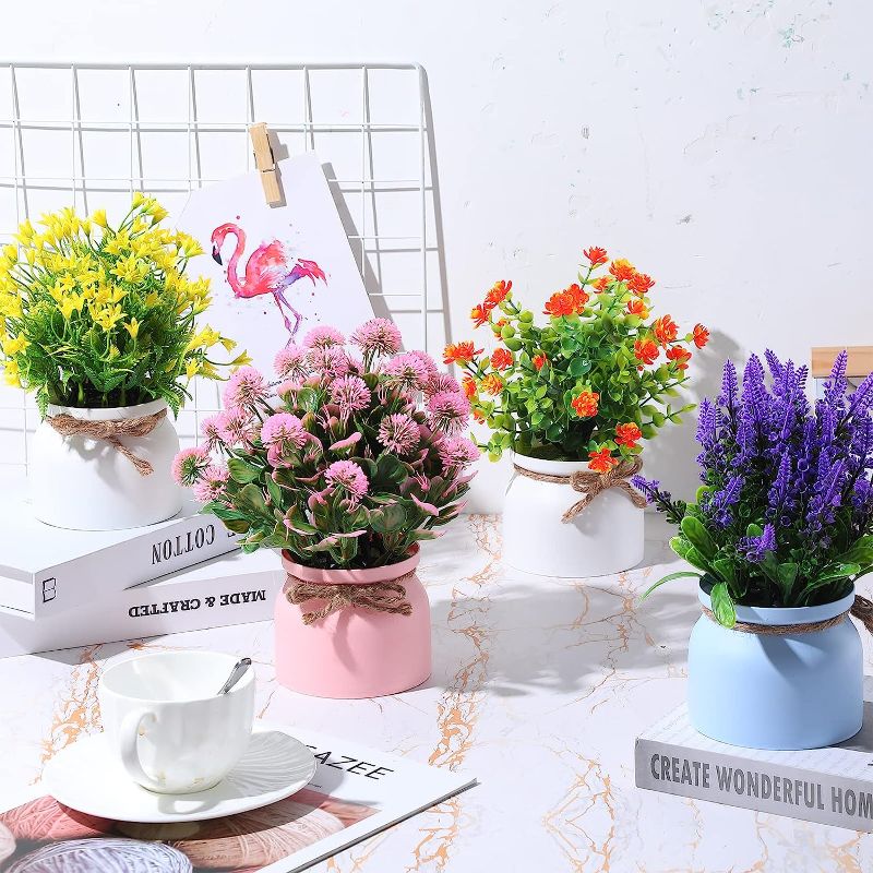 Photo 1 of Artificial Potted Flowers Fake Potted Plants Plastic Artificial Flowers for Home Decor Indoor Small Faux Plants in Pots for Wedding Home Desk Tabletop Outdoor Office Kitchen (Elegant Style, 2 Pcs) 
**MAY VARY FROM PICTURE**