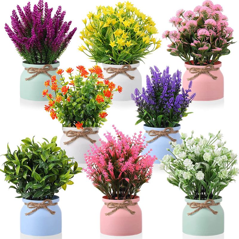 Photo 1 of Artificial Potted Flowers Fake Potted Plants Plastic Artificial Flowers for Home Decor Indoor Small Faux Plants in Pots for Wedding Home Desk Tabletop Outdoor Office Kitchen (Elegant Style, 2 Pcs) 
**MAY VARY FROM PICTURE**