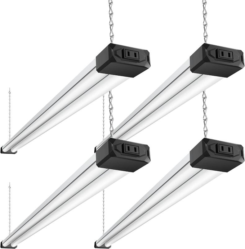 Photo 1 of BBOUNDER 4 Pack Linkable LED Shop Light with Reflector, Super Bright 6500K Cool Daylight, 4400 LM, 4 FT, 48 Inch Integrated Fixture for Garage, 40W Equivalent 250W, Surface & Suspension Mount, Black

