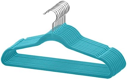 Photo 1 of Velvet Clothes Hangers (Pack of 12), Turquoise, by Home Basics | Felt Hangers for Tops, Jackets, Dresses, and Pants | Contoured Hangers with Notches | Ultra-Thin Space Saving Clothes Hangers
