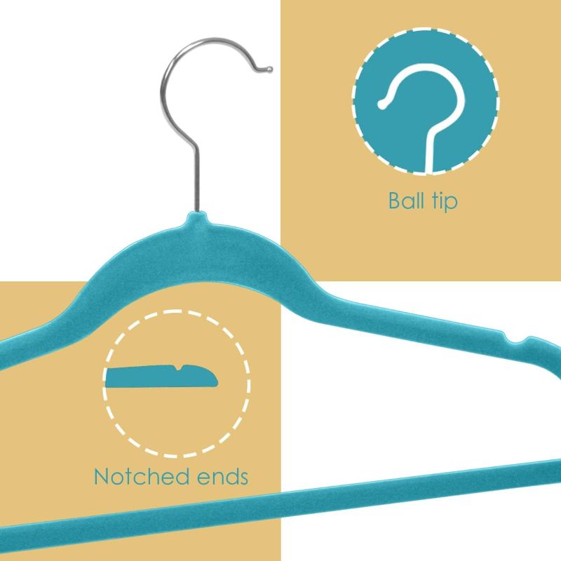 Photo 1 of Velvet Clothes Hangers (Pack of 12), Turquoise, by Home Basics | Felt Hangers for Tops, Jackets, Dresses, and Pants | Contoured Hangers with Notches | Ultra-Thin Space Saving Clothes Hangers
