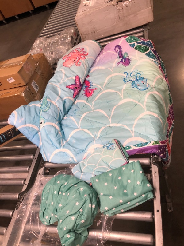 Photo 1 of ADASMILE A & S 6 Pieces Mermaid Comforter Twin for Girls Kids Mermaid Bedding Fish Scale with Starfish Turtle Printed Bed in a Bag Comforter and Sheet Set Rainbow Mermaid Scale Bedding Home Decor