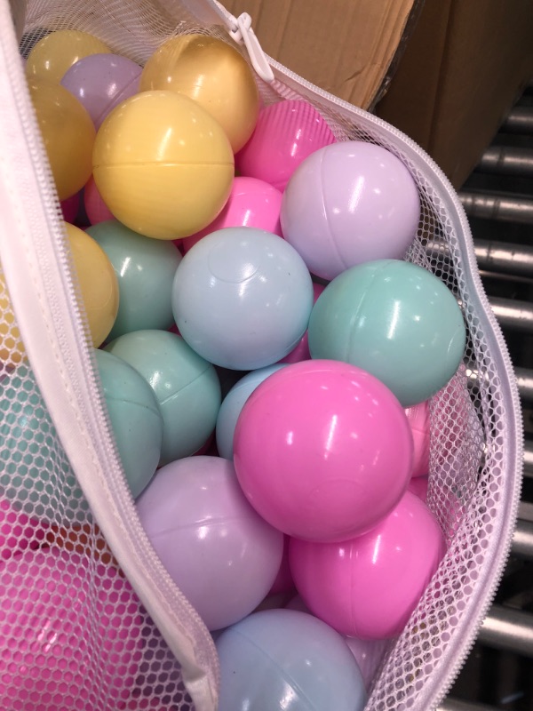 Photo 1 of Amazon Basics BPA Free Crush-Proof Plastic Pit Balls with Storage Bag, Toddlers Kids 12+ Months, 6 Pastel Colors 