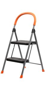 Photo 1 of 2 Step Ladder, Folding Step Stool with Handle, Lightweight, Perfect for Kitchen& Household, 500lbs Capacity Sturdy Steel Ladder, Step Stools for Adults