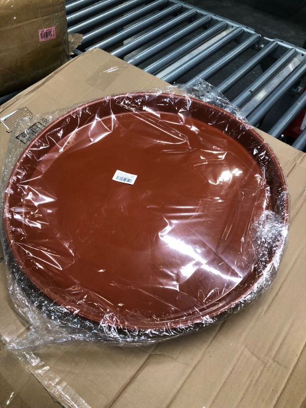 Photo 1 of Angde 24 inch Plant Saucer (21 Inch Base), 4 Pack of Plant Tray 23 inch Round, Large Plastic Plant Drip Trays for Pots, Pot Saucers for Planter 20"/21"/23"/24"/25" (Terracotta)
