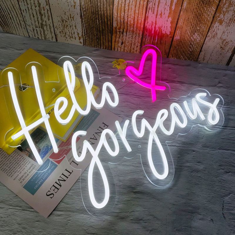 Photo 1 of  Hello Gorgeous Neon Sign Light Wall Art Gifts,Neon Sign Wall Art,Neon Sign Wall Decorations Bar Pub Club Rave Apartment Home Decor Party Christmas Decor