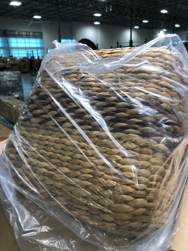 Photo 1 of Abington Lane Two-Toned Water Hyacinth Woven Ottoman - Rice Nut Weave Foot Rest for Accent Chairs - Home Décor Piece for The Contemporary Home (Square - 15.5" x 15.5" x 15.5")