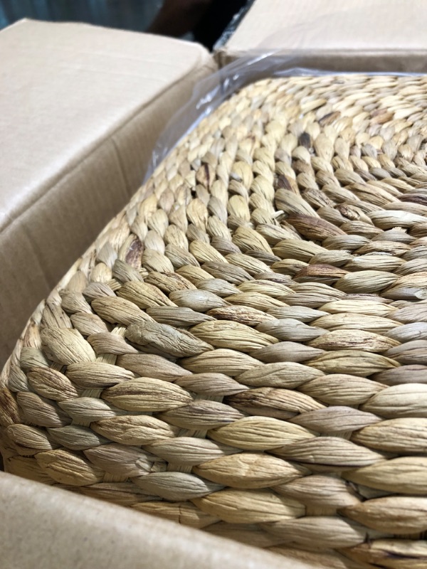 Photo 1 of Abington Lane Two-Toned Water Hyacinth Woven Ottoman - Rice Nut Weave Foot Rest for Accent Chairs - Home Décor Piece for The Contemporary Home (Square - 15.5" x 15.5" x 15.5")