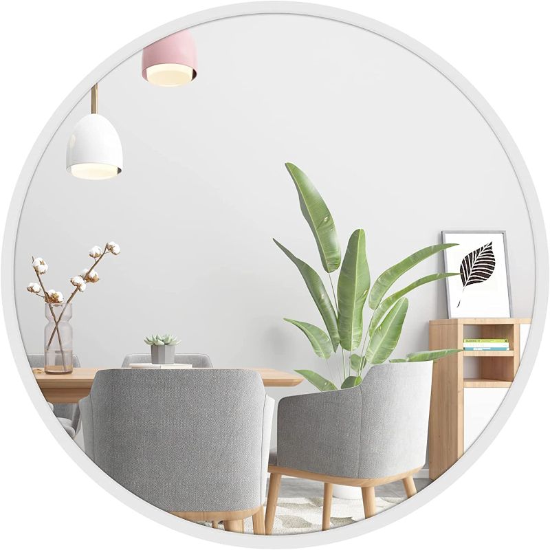 Photo 1 of 48 Inch Round Wall Circle Mirror,Large white Metal Framed Wall-Mounted Hanging Mirror for Bathroom Decor,Vanity Bedroom, Living Room, Entryway