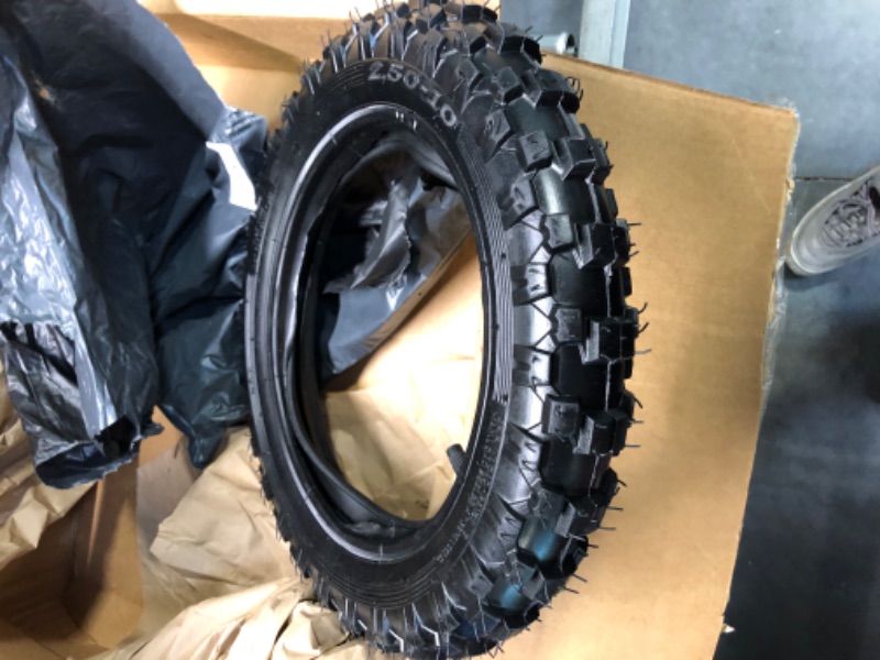 Photo 3 of 2.5-10" Off-Road Tire and Inner Tube Set - Dirt Bike Tire with 10-Inch Rim and 2.5/2.75-10 Dirt Bike Inner Tube Replacement Compatible with Honda CRF50/XR50, Suzuki DRZ70/JR50, and Yamaha PW50