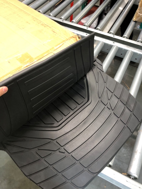 Photo 1 of Amazon Basics 4-Piece All-Weather Protection Heavy Duty Rubber Floor Mats Set with Cargo Liner for Cars, SUVs, and Trucks?Black,Universal Trim to Fit Black Thick Heavy Duty Rubber 4-Piece