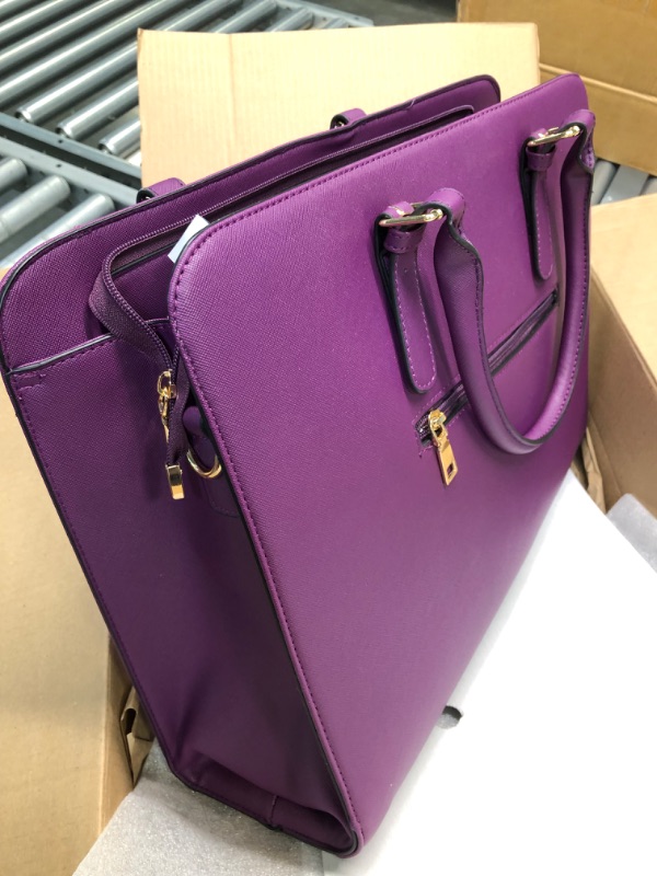 Photo 6 of TOPDesign Laptop Bag for Women, Waterproof PU Leather Work Briefcase fits 15.6 Inch Computer, Large Tote Messenger Shoulder Bag, Stylish Business Purse Handbag Satchel (Purple)