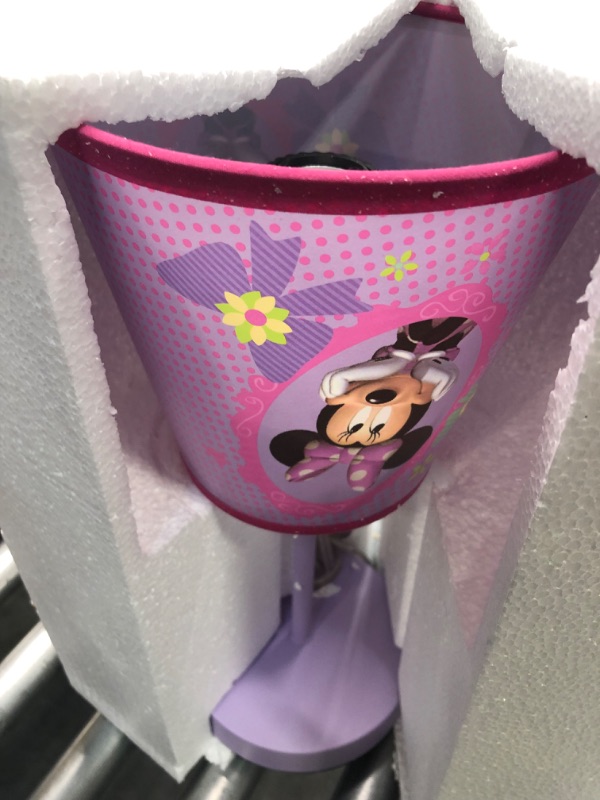 Photo 3 of Idea Nuova Disney Minnie Mouse Stick Table Kids Lamp With Pull Chain, Themed Printed Decorative Shade, Pink Minnie Bow-Tique