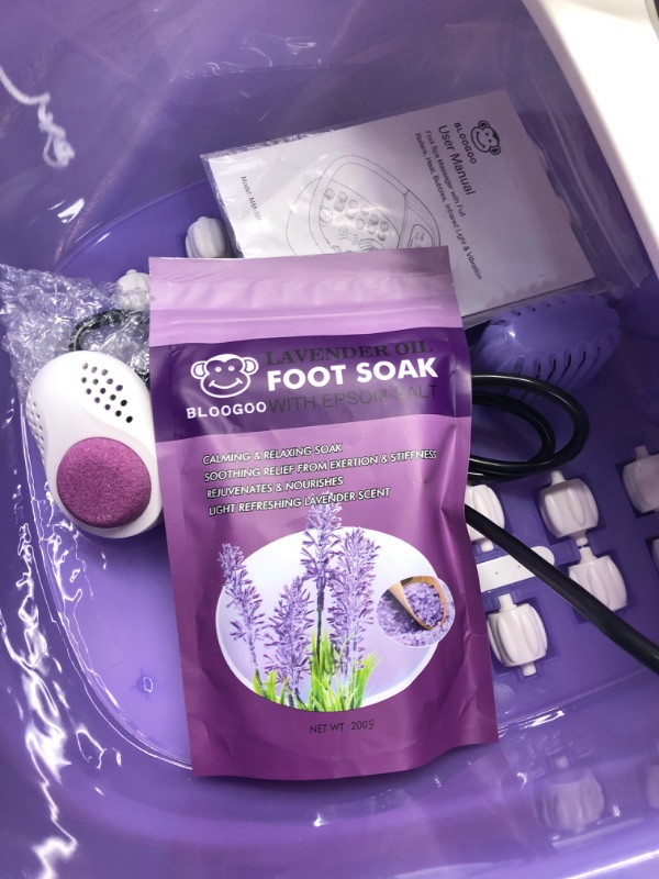 Photo 4 of BLOOGOO Foot Bath Spa with Heat and Massage and Jets, Pedicure Foot Massager Spa, Foot Soak Tub with 22 Massage Rollers and Vibration and Pumice Stone, Foot Soaker with Temperature Control Purple