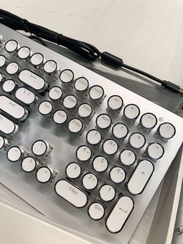 Photo 5 of STOGA Retro Mechanical Keyboard, Typewriter Keyboard, RGB Gaming Keyboard with RGB Backlit, Wired White Keyboard with Round Keycaps and Multimedia Keys for Gaming/Office(108 Keys, Brown Switch) 108 Keys Keyboard-White