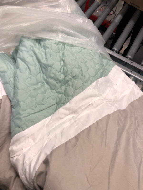 Photo 5 of 510 DESIGN Cozy Comforter Set - Geometric Honeycomb Design, All Season Down Alternative Casual Bedding with Matching Shams, Decorative Pillows, Cal King(104"x92"), Seafoam/Grey 8 Piece California King Tinsley Seafoam/Grey