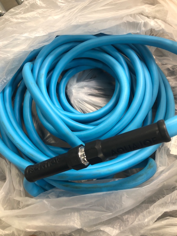 Photo 1 of Aqua Joe AJPGH50-PRO HybridFLEX Professional-Grade Kink-Free Abrasion-Resistant Hybrid Polymer Garden Hose w/Dual Swivel Grenade Grips, 500-PSI Burst, 50-Foot x 5/8-Inch and BPA/Phthalate/Lead Ratings
