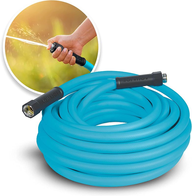 Photo 1 of Aqua Joe AJPGH50-PRO HybridFLEX Professional-Grade Kink-Free Abrasion-Resistant Hybrid Polymer Garden Hose w/Dual Swivel Grenade Grips, 500-PSI Burst, 50-Foot x 5/8-Inch and BPA/Phthalate/Lead Ratings
