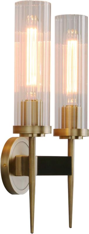 Photo 1 of Phansthy Antique Bronze 2 Lights Sconce Bathroom Vanity Lights with Dual 2.8” Cycinder Glass Light Shade
