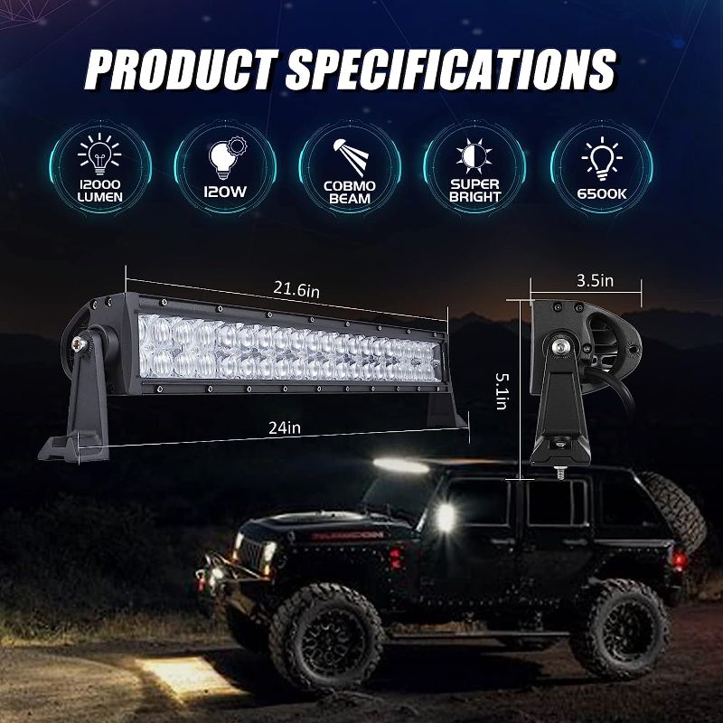 Photo 2 of Auxbeam 22 Inch LED Light Bar 120W, 12000 Lumens Waterproof Off Road Work Light Driving Lights, 5D Lens Double Row Spot Flood Combo Fog Light with Wiring Harness for Truck Pickup Jeep SUV ATV UTV
