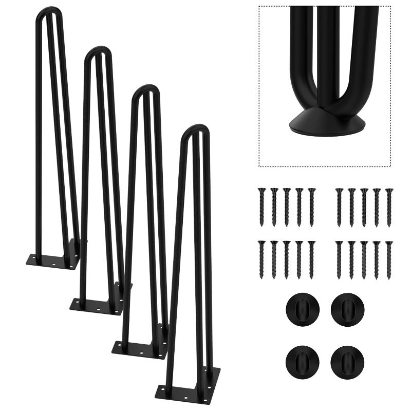 Photo 1 of 18 Inch 3-Rods Black Hairpin Legs (4pcs), Heavy-Duty Metal Furniture Legs, Mid-Century Modern Furniture Legs, Coffee Table Legs, 4 Washers and 20 Screws Easy to Install