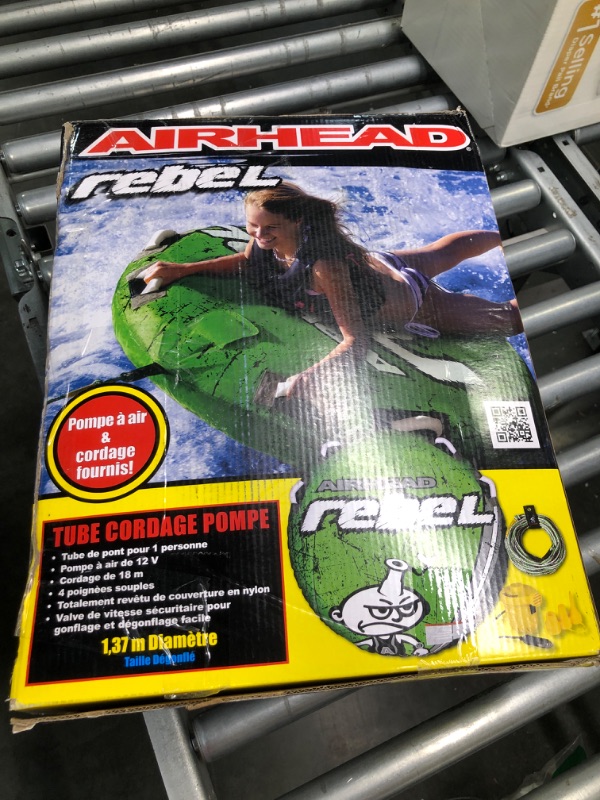 Photo 5 of Airhead Rebel Towable Kit 1 Rider Tube with Rope And Pump, Kwik-Connect Tow, Double-Stitched Full Nylon Cover & Speed Safety Valve for Easy Inflating & Deflating