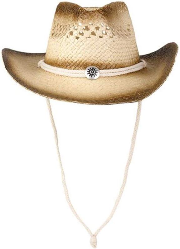 Photo 1 of ArtCreativity Straw Cowboy Hat for Teens and Adults, 1PC, Cowboy Costume Hat with Chinstrap and Sunburst Pendant, Cow Boy Costume Prop for Kids, Dress Up...