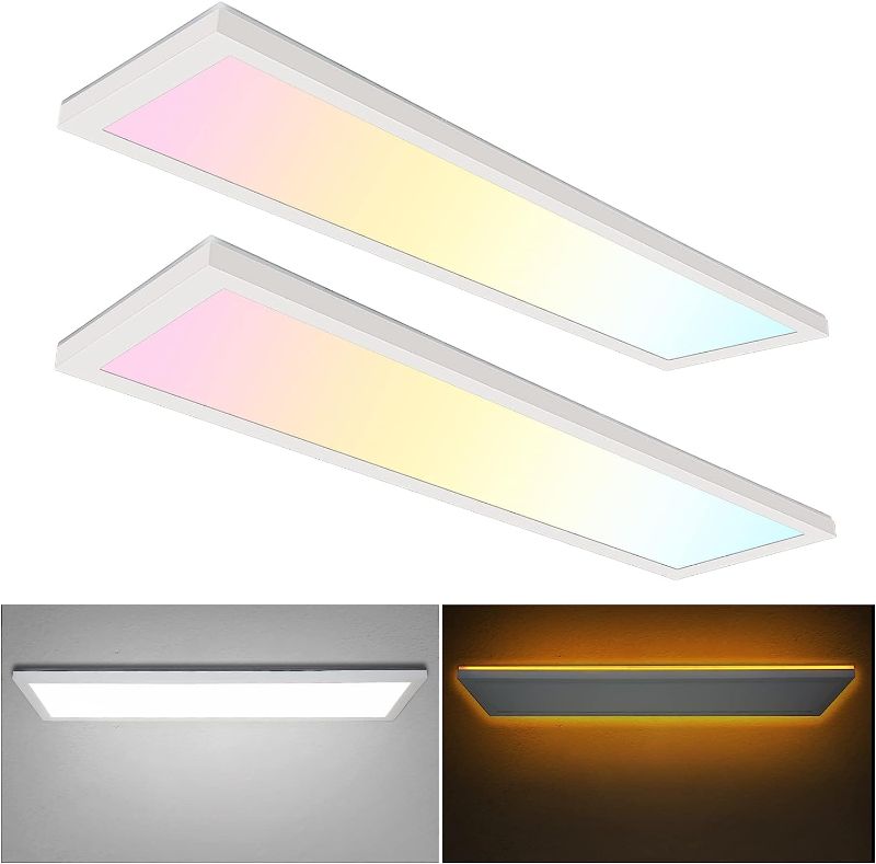 Photo 1 of 1x4 FT 3CCT LED Flat Panel Flush Mount Light with Night Light, 4800LM, 48W, 3000K/4000K/5000K Selectable, Dimmable Ultra Slim Edge-Lit Built-in Driver Surface Mount Ceiling Light for Kitchen, 2 Pack
