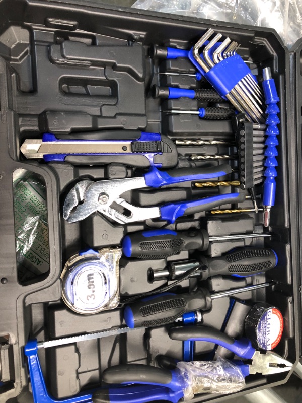 Photo 3 of 112 Piece Power Tool Combo Kits with 21V Cordless Drill, Professional Household Home Tool Kit Set with DIY Hand Tool Kits for Garden Office House Repair Maintain-Blue
