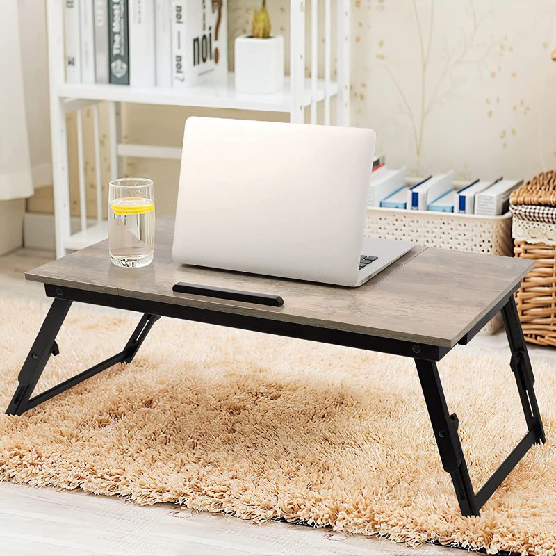 Photo 1 of JMLHMXC Bamboo Laptop Desk Bed Tray Table Adjustable Table for Computer Tilting Top Foldable Leg with Drawer
