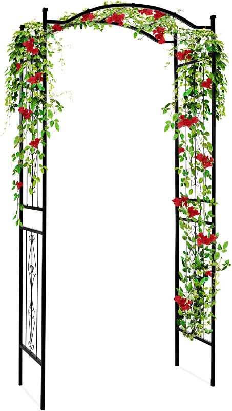 Photo 1 of Best Choice Products 92in Steel Garden Arch Arbor Trellis for Outdoor, Yard, Garden, Climbing Plants w/Decorative Wire Lattice - Black
