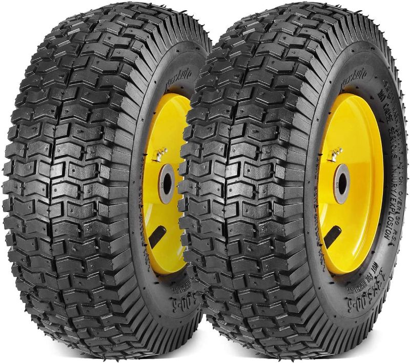 Photo 1 of 13x5.00-6 Lawn Mower Tires with Rim 13x5.00-6 Tire and Wheel 13x5-6 NHS Tire 13x5x6 Pneumatic Tire, 3" Centered Hub, 3/4" Bushings