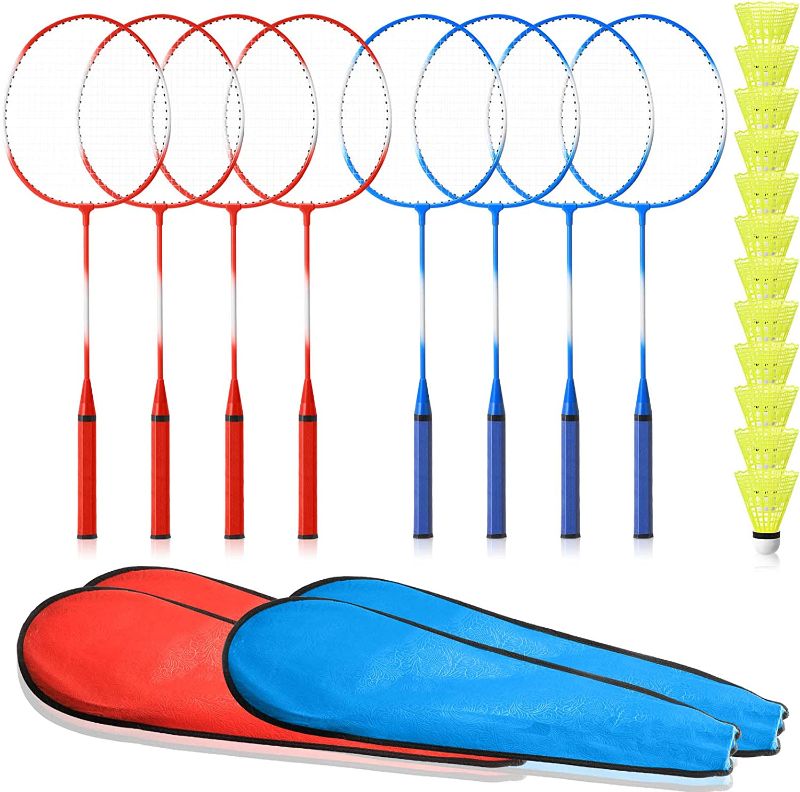Photo 1 of 8 Pieces Badminton Rackets Set with 12 Badminton 4 Carrying Bag Shuttlecocks Lightweight Badminton Racquets Badminton Equipment Badminton Set for Adults and Teenagers
