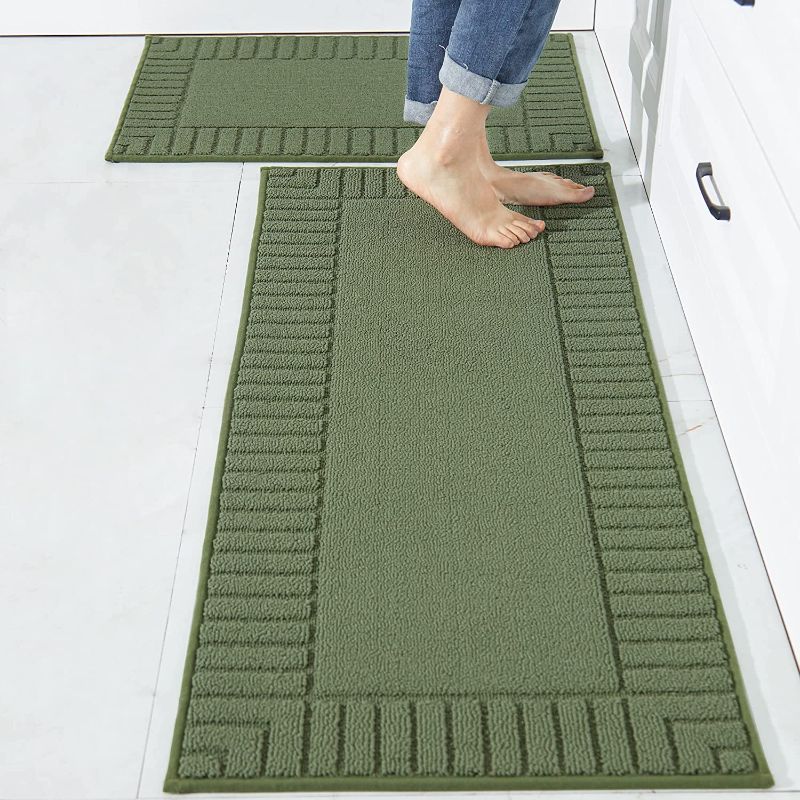 Photo 1 of BEQHAUSE-Kitchen-Rugs-Non Slip-Kitchen-Mats-for-Floor Machine Washable Kitchen Rugs 2 Pieces Kitchen Carpet Runner with TPR Backing,Green,20x30inch/20x48inch
