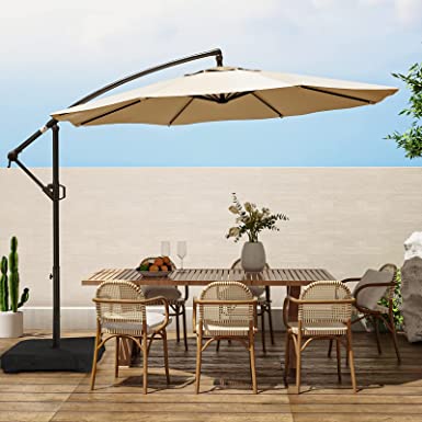 Photo 1 of wikiwiki 10ft Patio Umbrella with Base Included, Outdoor Offset Cantilever Umbrella with Fade Resistant POLYESTER DTY Canopy Infinite Tilt, Crank & Cross Base
