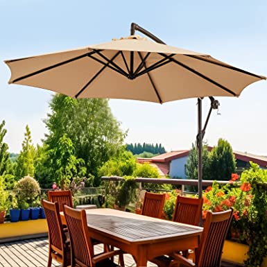 Photo 1 of wikiwiki 10ft Patio Umbrella with Base Included, Outdoor Offset Cantilever Umbrella with Fade Resistant POLYESTER DTY Canopy Infinite Tilt, Crank & Cross Base
