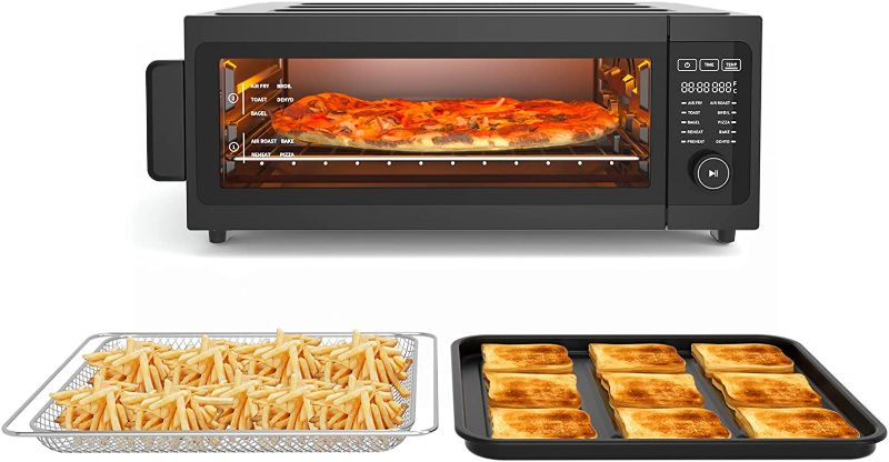 Photo 1 of Air Fryer Toaster Oven Combo - Fabuletta 10-in-1 Countertop Convection Oven 1800W, Oil-Less Air Fryer Oven Fit 13" Pizza, 9 Slices Toast, 5 Accessories, Dehydrate, Reheat, Pizza, Toast, Bake, Black
