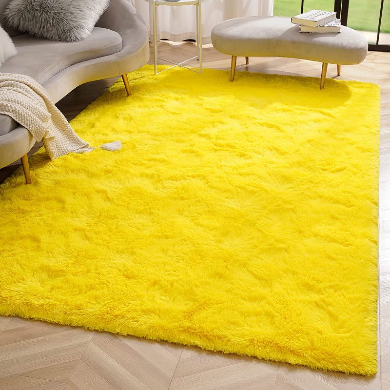 Photo 1 of Amearea Premium Soft Fluffy Rug Modern Shag Carpet, 5' x 7', Fuzzy Plush Rugs for Living Room Bedroom Kids Room Home Decor, Nursery Non Slip Indoor Shaggy Carpets, Yellow 5.3x7.5 Feet Yellow