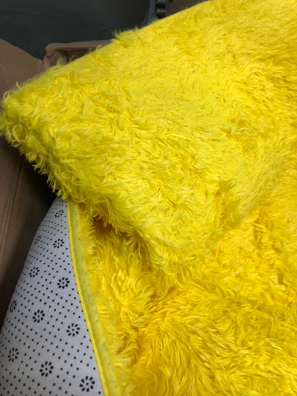 Photo 3 of Amearea Premium Soft Fluffy Rug Modern Shag Carpet, 5' x 7', Fuzzy Plush Rugs for Living Room Bedroom Kids Room Home Decor, Nursery Non Slip Indoor Shaggy Carpets, Yellow 5.3x7.5 Feet Yellow