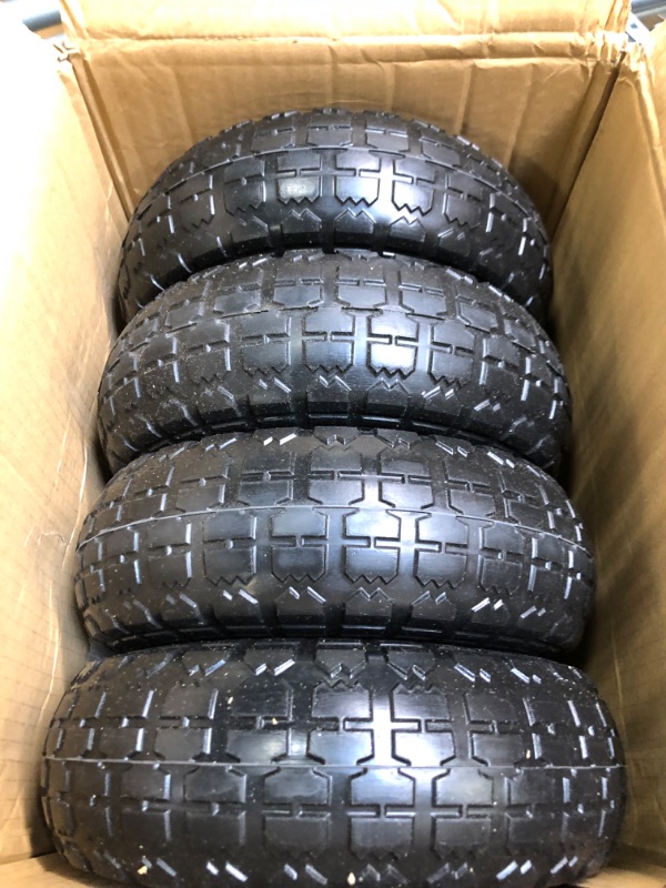 Photo 2 of 4.10/3.50-4 tire and Wheel,10" Flat Free Solid Tire Wheel with 5/8" Bearings,2.1" Offset Hub,for Gorilla Cart,Garden Carts,Dolly,Trolley,Dump Cart,Hand Truck/Wheelbarrow/Garden Wagon(2-Pack)