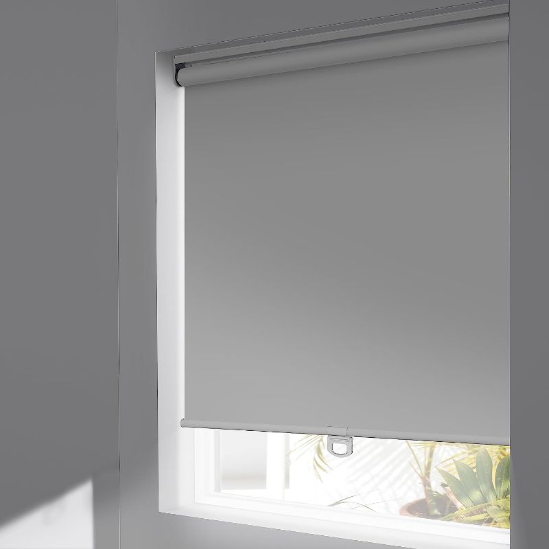 Photo 1 of BERISSA Blackout Blinds Cordless Roller Shades for Window Custom Rolled Up Shades with Spring System Easy Installation UV Protection Office, Blackout-Light Gray, Custom
