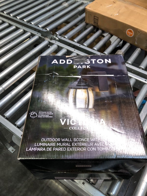 Photo 2 of Addington Park Victoria Collection 1-Light Traditional Outdoor Wall Sconce with Seeded Glass and 2 Built-in Outlets with Circuit Interrupters, White Traditional White