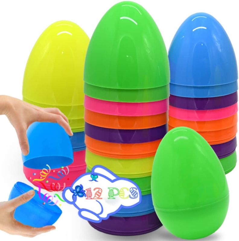 Photo 1 of 6 Pcs Jumbo Plastic Easter Eggs, 6" Fillable Colorful Bright Easter Eggs with 6 Assorted Colors, Easter Surprise Egg Toys for Easter Egg Hunt, Easter Basket Stuffers Fillers, Easter Party Favors