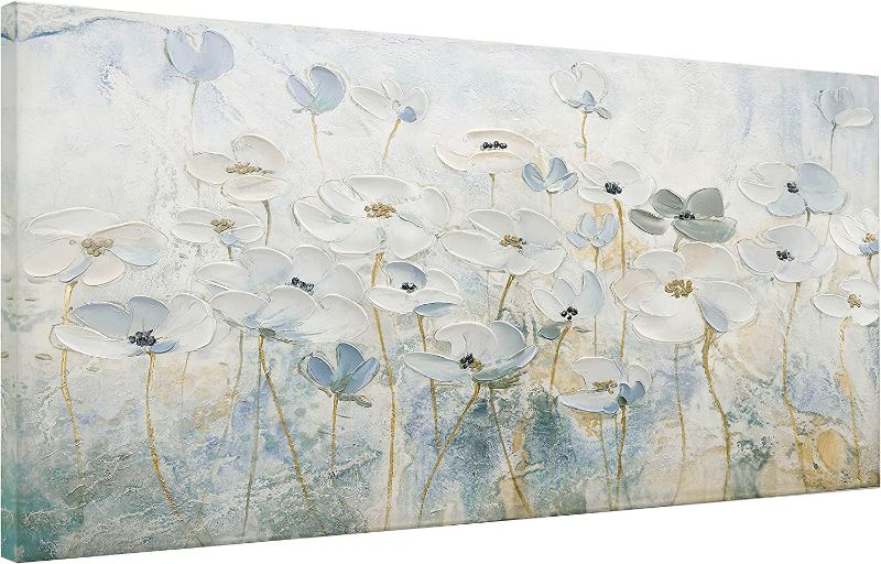 Photo 1 of ArtbyHannah 24x48 Inch Landscape Blossom White Flower Canvas Painting Wall Art Textured 3D Hand-Painted Oil Painting on Canvas for Bedroom Living Room