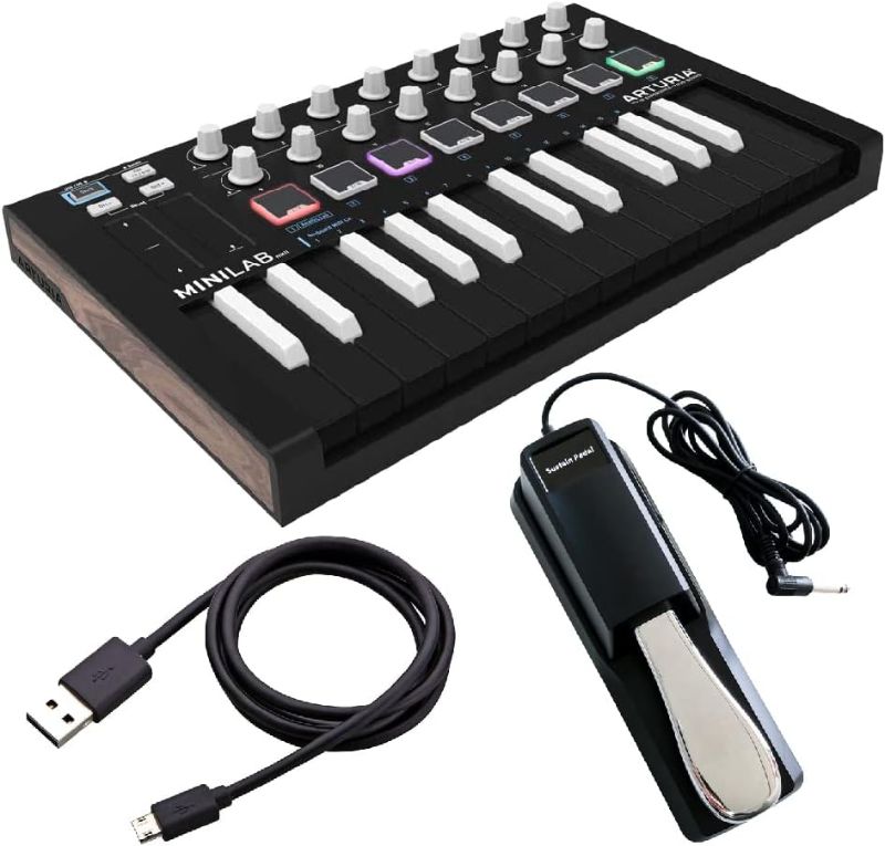 Photo 1 of Arturia Minilab MKII Inverted 25 Slim-Key Controller Keyboard + Deluxe Sustain Pedal and USB Cable Bundle from Liquid Audio
