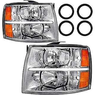 Photo 1 of Bincmay Headlight Fit For 07-13 Chevy Silverado 1500 / 2500HD / 3500HD & 2014 Old Body Style Driver and Passenger Side (Chrome Housing Amber Reflector)