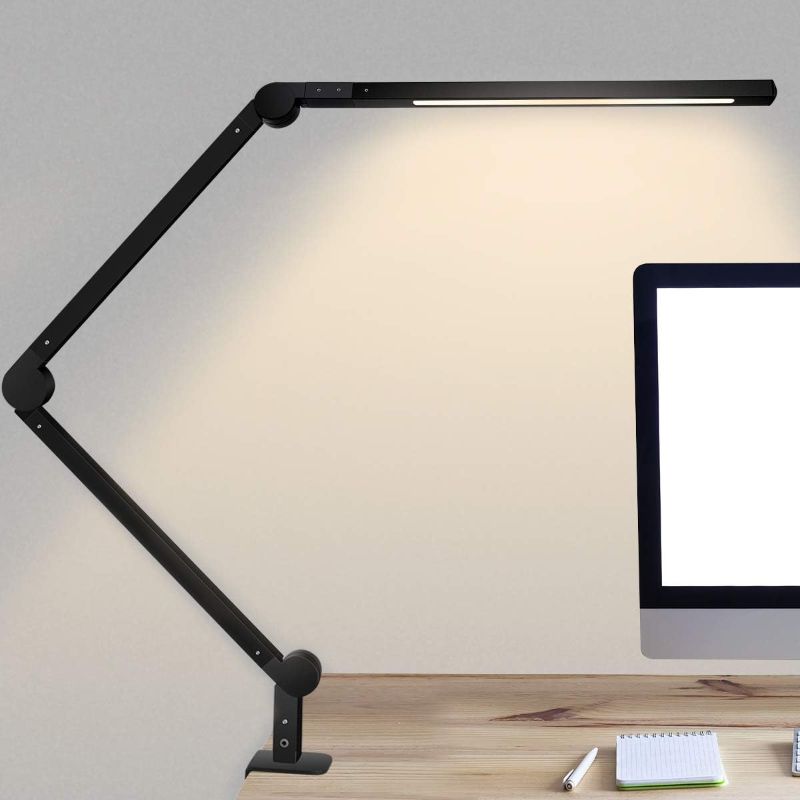 Photo 1 of Desk Lamp with Clamp | Swing Arm Desk Light | Eye Caring Table Lamp, Dimmable, 5 Color Modes, Memory, Timer | Modern Architect Desk Lamps for Home Office Study Work Task Drafting Workbench
