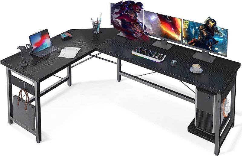 Photo 1 of Coleshome 66" L Shaped Gaming Desk, Corner Computer Desk, Sturdy Home Office Computer Table, Writing Desk, Larger Gaming Desk Workstation, Black
